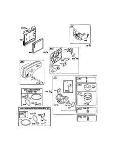Carburetor/Muffler Diagram and Parts List for 124T02-0853-EA  Briggs and Stratton Engine